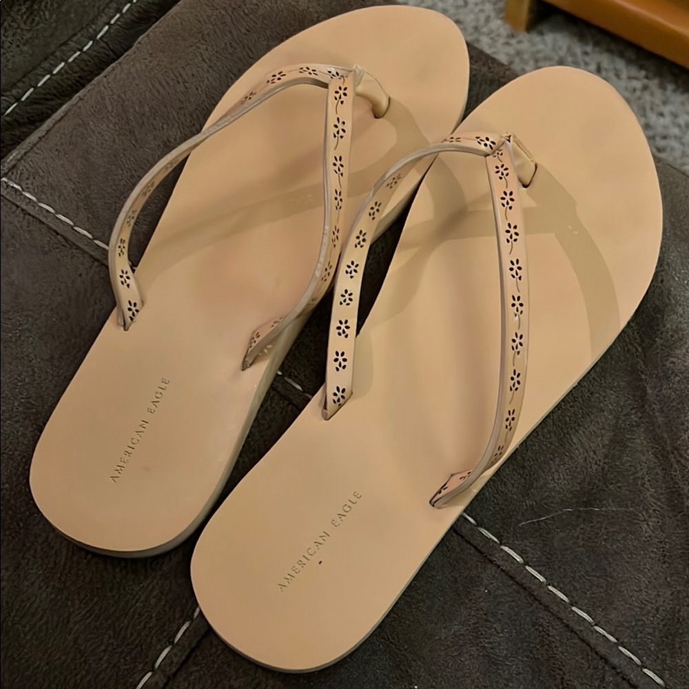 American Eagle Outfitters Tan Sandals with flower cutout Embellishments